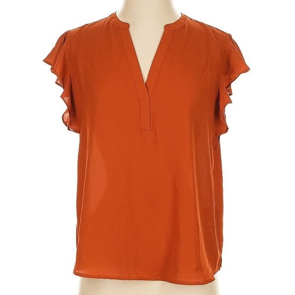 Calvin Klein Tops - Calvin Klein Burnt Orange Flowy and Feminine Ladies Size Med Short Sleeve Blouse
